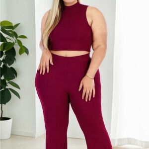 Ribbed Mock Neck Crop Tank Top& Bootcut Pants Set